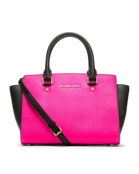 michael kors selma medium satchel fuchsia|Michael Kors saffiano satchel.